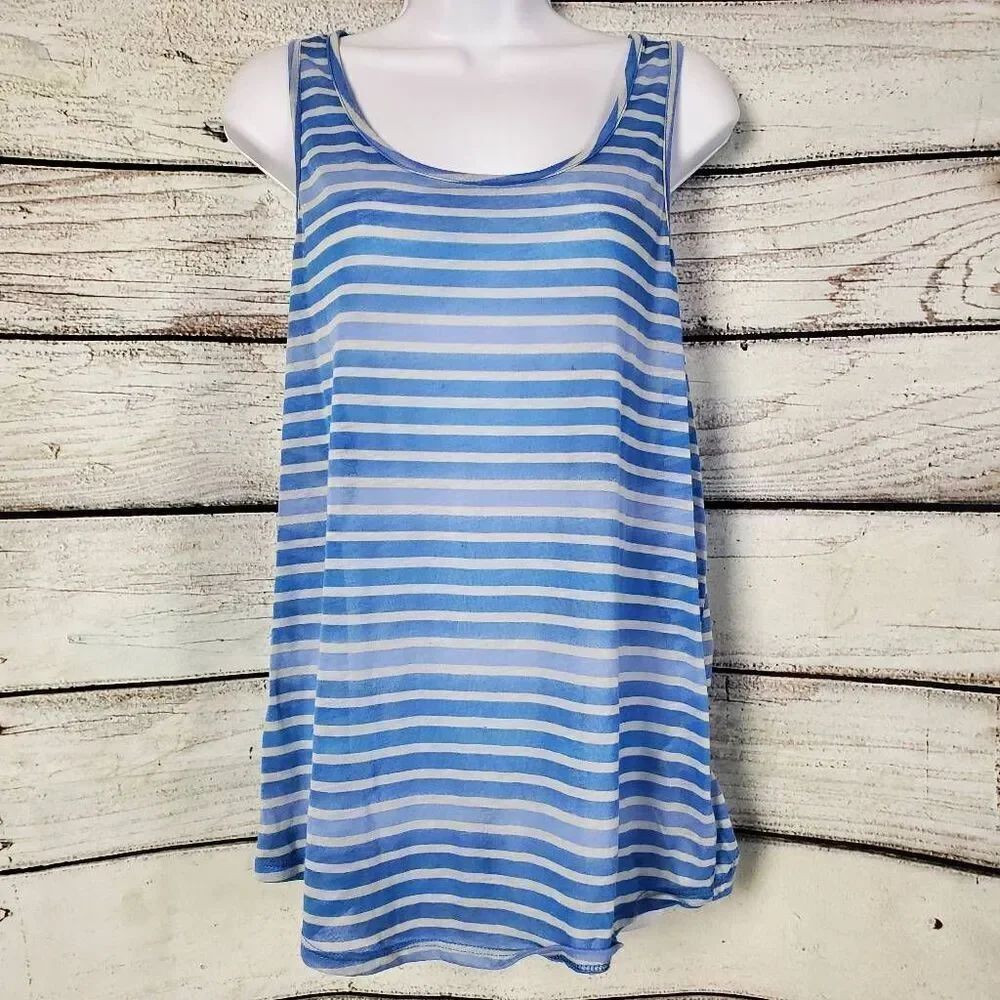 Atmosphere Pretty in Stripes Blue White Sheer Racerback Tank Top Size 14 US (EU
